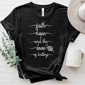 Faith Hope and the Love of Knitting Tee White Heathered Tee