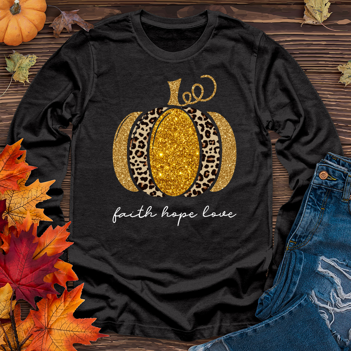 Faith Hope Love Leopard Pumpkin Long Sleeve Tee