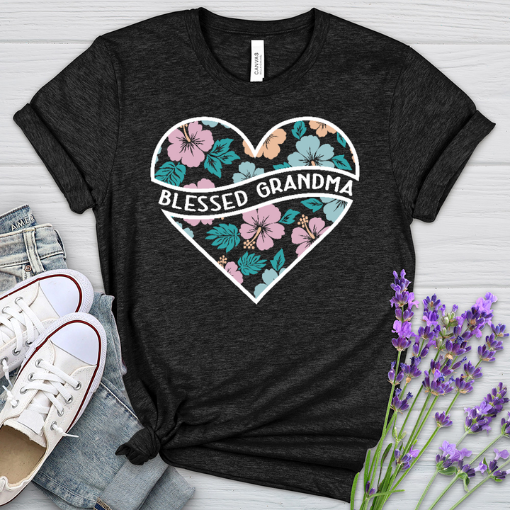 Blessed Grandma Wavy Heart Heathered Tee