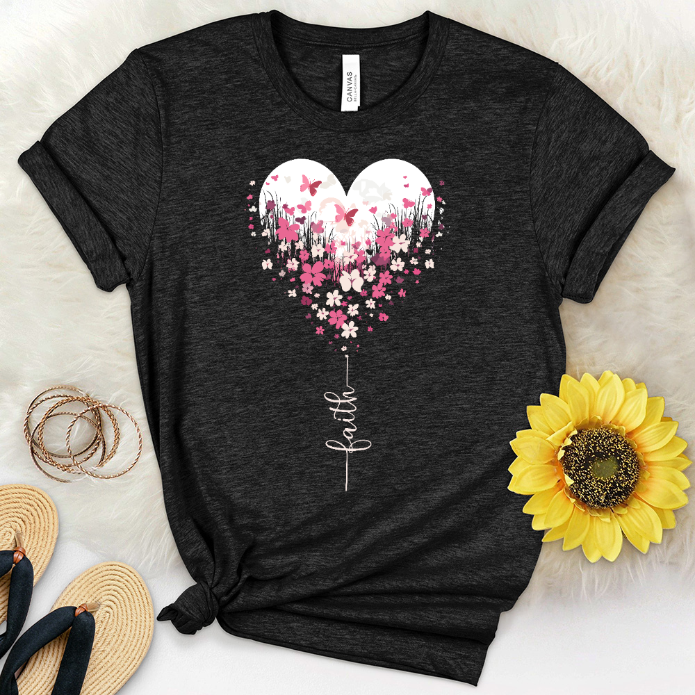 Faith Butterfly Heart Heathered Tee