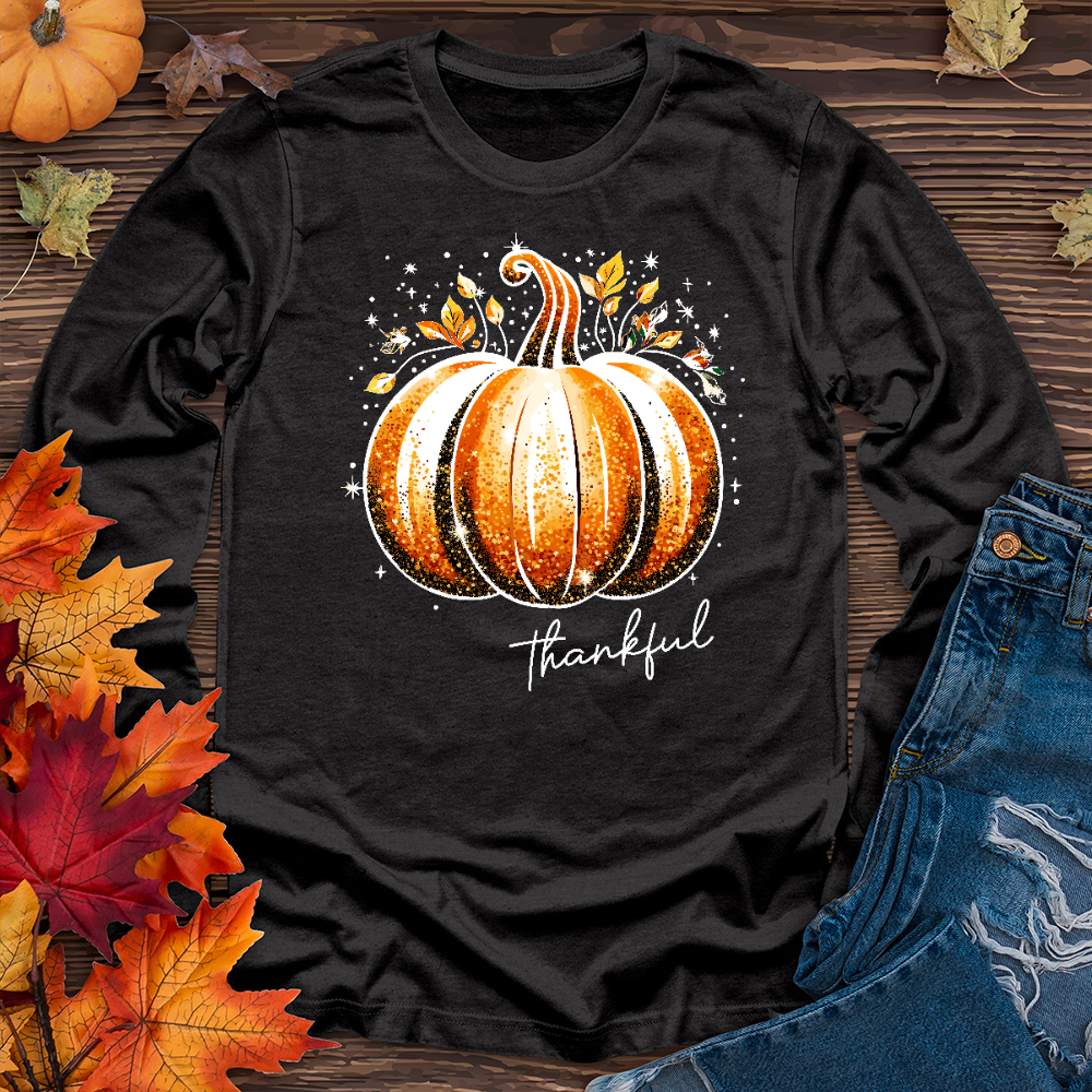 Thankful Glitter Pumpkin Long Sleeve Tee