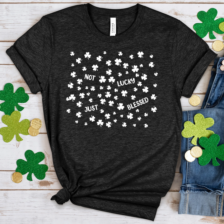 Just Blessed Falling Clovers Heathered Tee