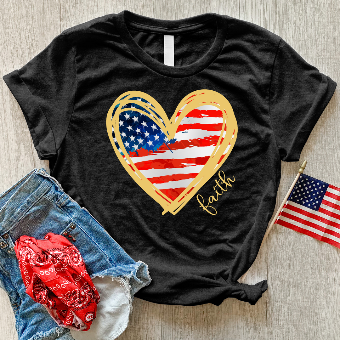 Usa Flag Heart Heathered Tee