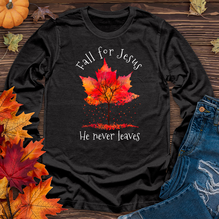 Fall For Jesus Falling Leaves Long Sleeve Tee