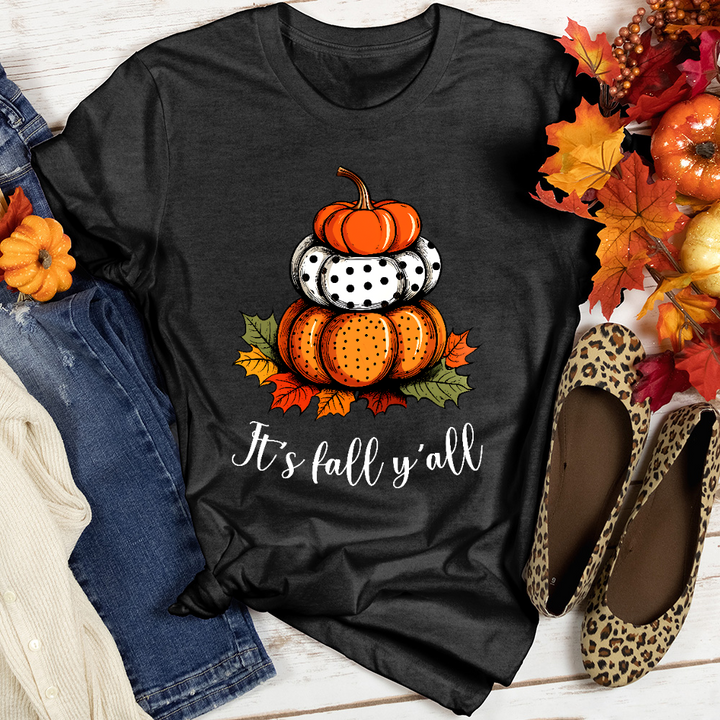 It's Fall Y'all Stacked Pumpkins Heathered Tee