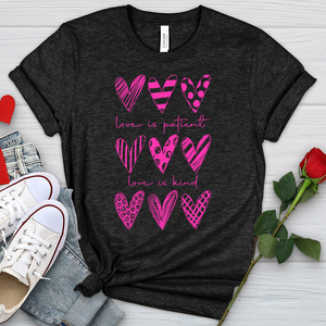 Love Is Kind Pink Hearts Heathered Tee