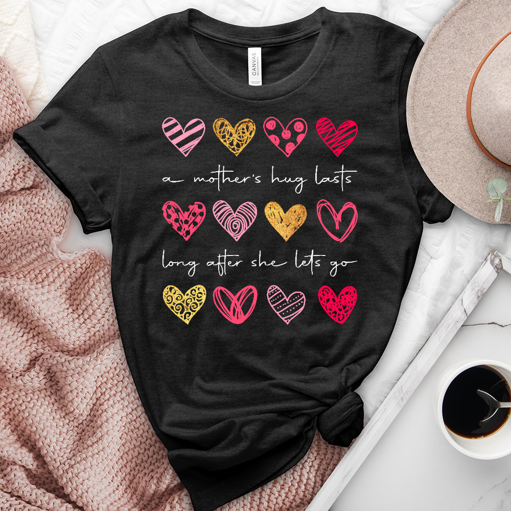 A Mothers Hug Pink Hearts Heathered Tee