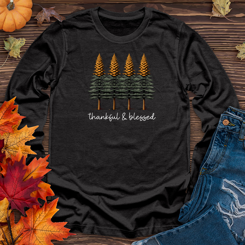 Classic Houndstooth Trio Pine Trees Long Sleeve Tee