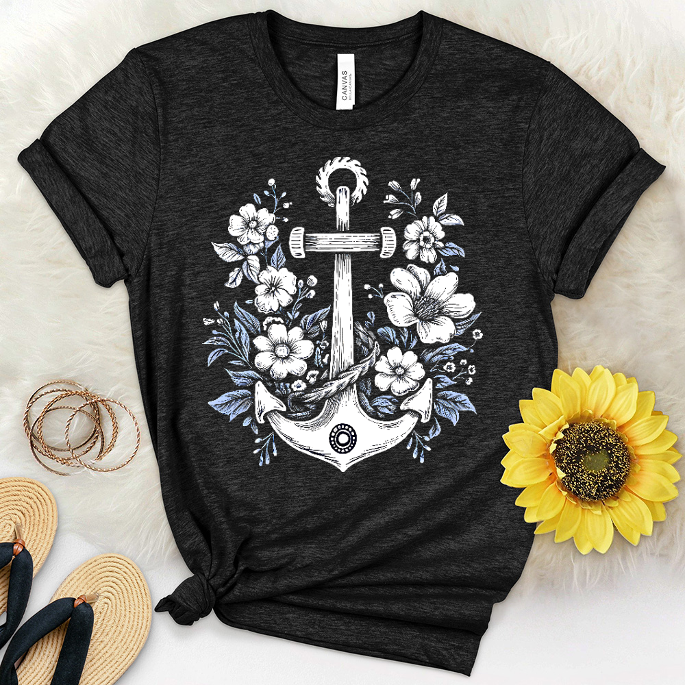 Anchor With Flower Heathered Tee