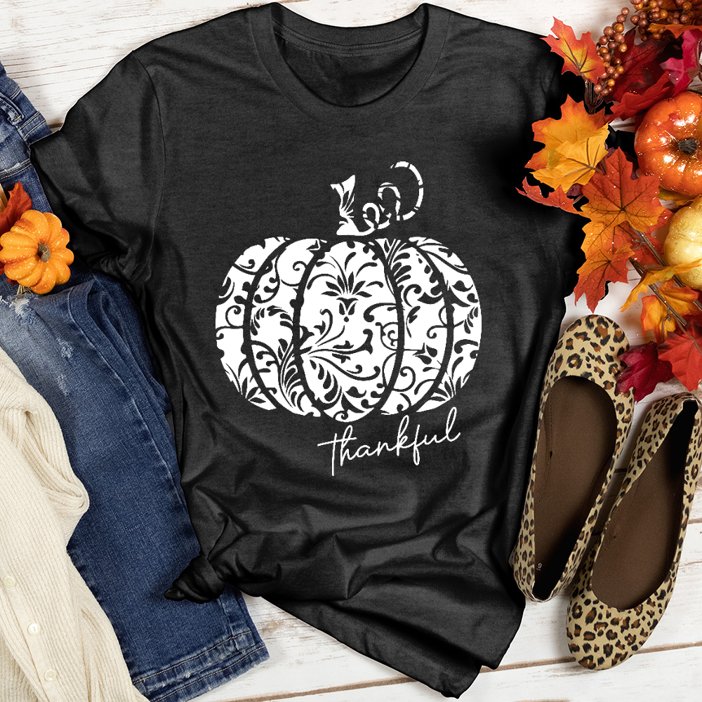 Thankful Floral Pumpkin Heathered Tee