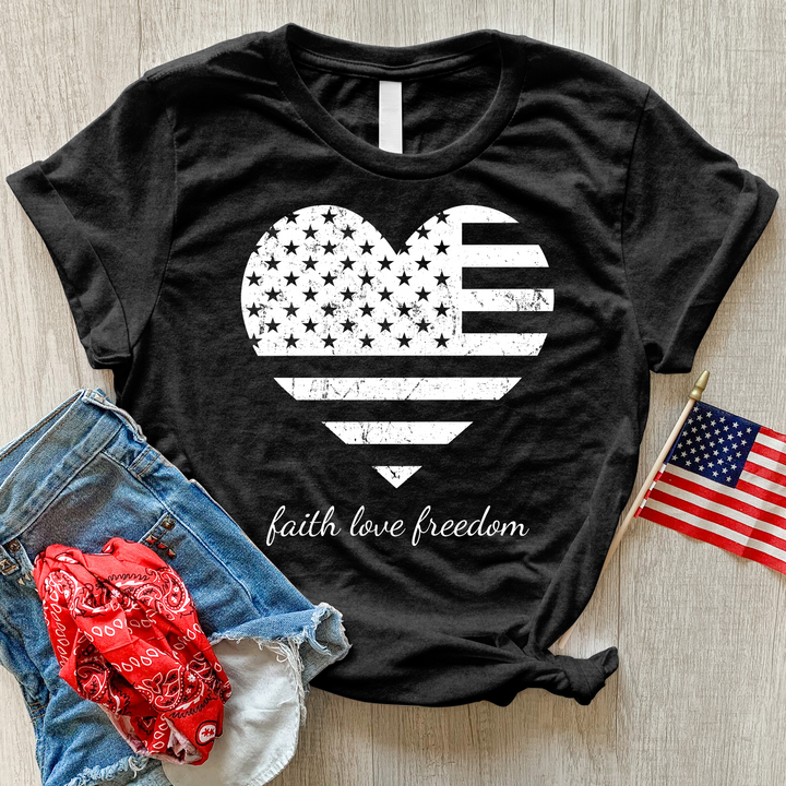 Faith Love Freedom Heart Heathered Tee