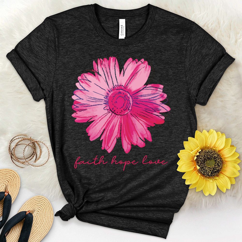 Faith Hope Love Pink Flower Heathered Tee
