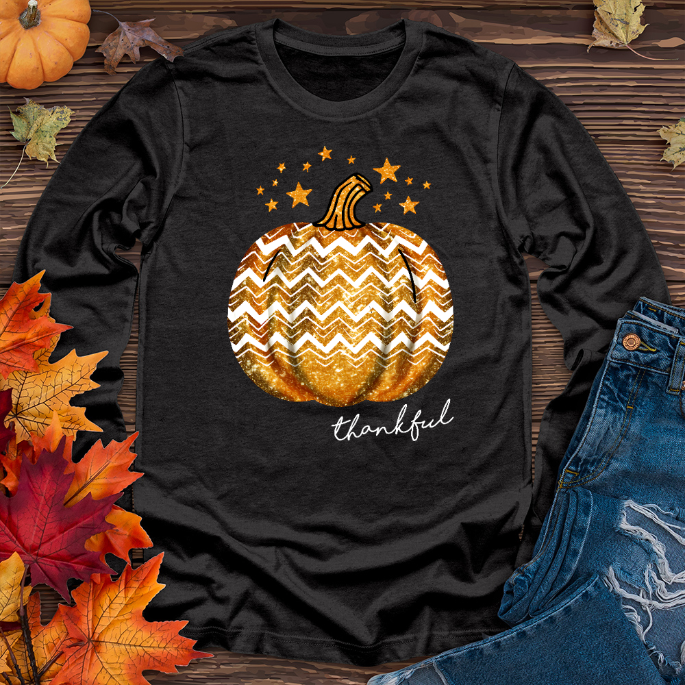 Thankful Retro Pumpkin Sparkle Long Sleeve Tee