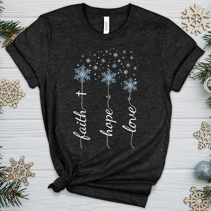 Faith Hope Love Snowflakes Heathered Tee