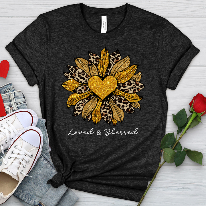 Loved  Blessed Leopard Sunflower Heathered Tee