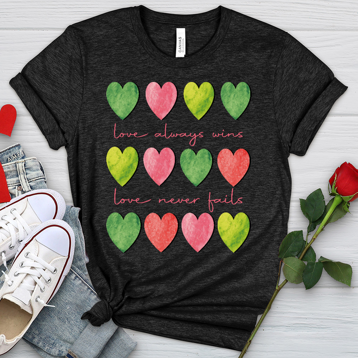 Love Always Wins Heart Pattern Heathered Tee