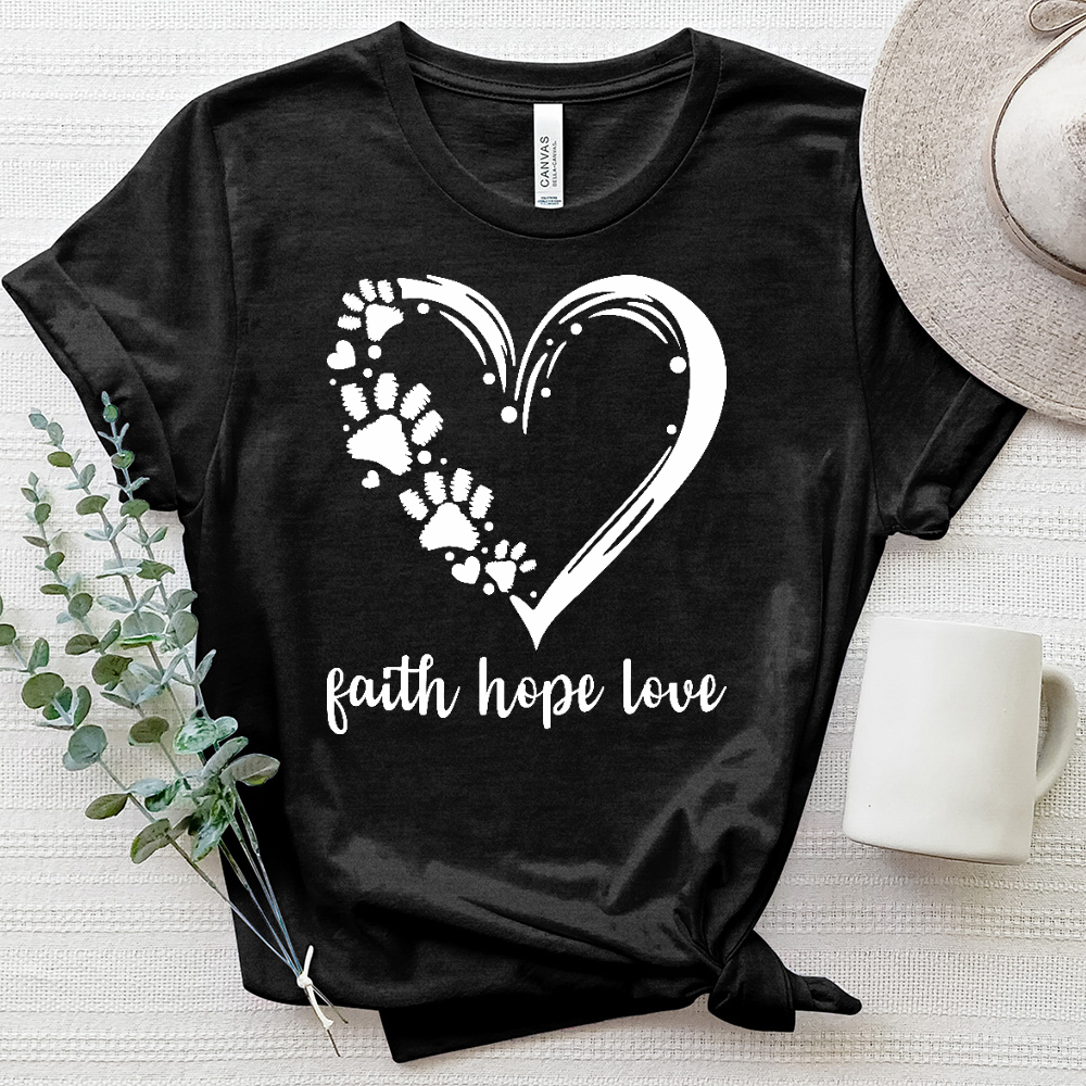 Faith Hope Love Paw Print Heart Heathered Tee