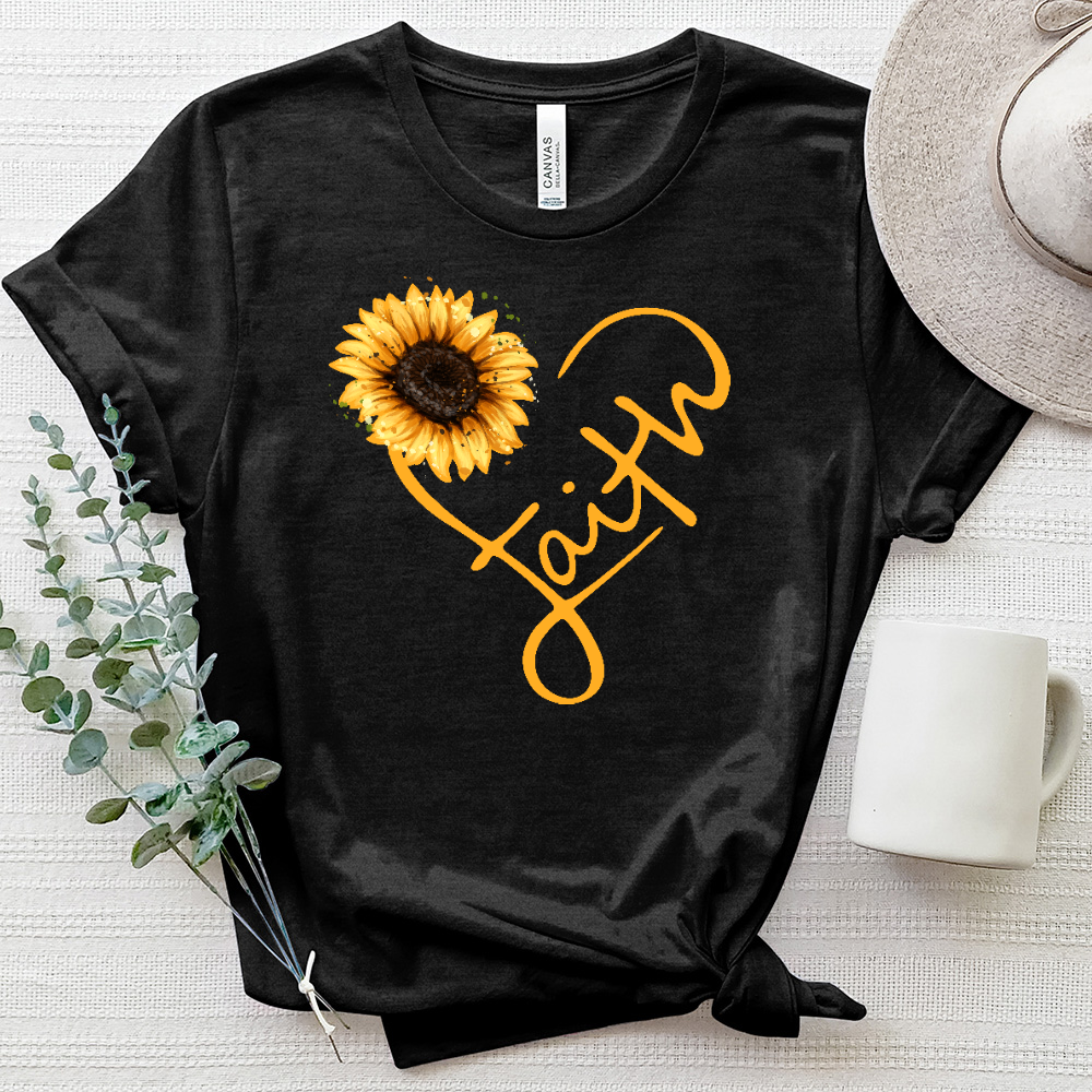 Faith Heart Sunflower Heathered Tee