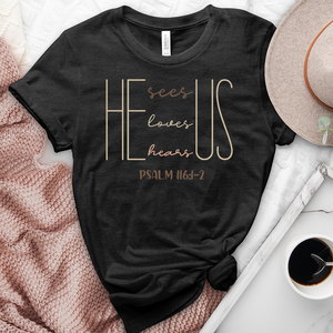 He Loves Us Heathered Tee