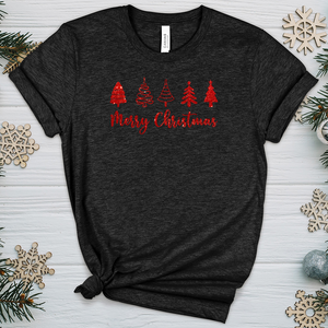 Red Merry Christmas Scene Heathered Tee