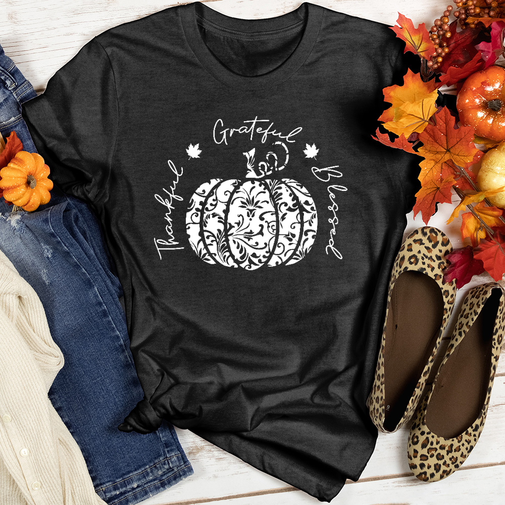 TGB White Floral Pumpkin Heathered Tee