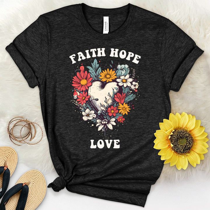 Faith Assorted Flowers Heart Heathered Tee