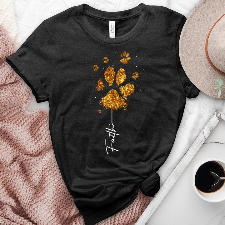 Gold Faith Paw Print Stem Heathered Tee