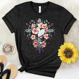 Cross Heart Flowers Heathered Tee