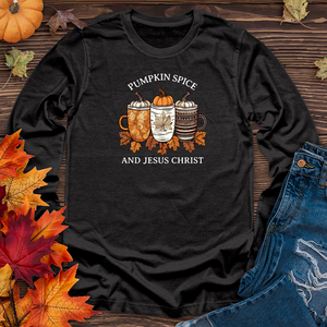 Vintage Pumpkin Spice Trio Coffee Cups Long Sleeve Tee