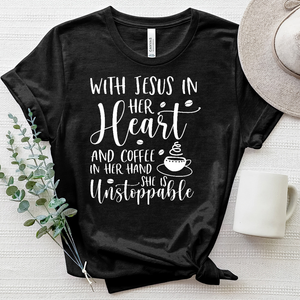 With Jesus and Coffee Heathered Tee