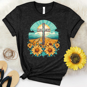 Faith Cross Sunflower Scene Heathered Tee