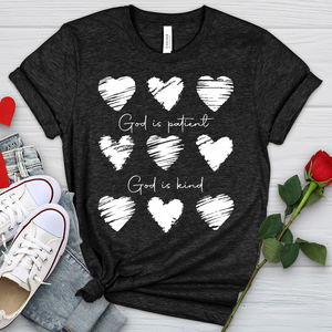 God Is Patient Hearts Heathered Tee