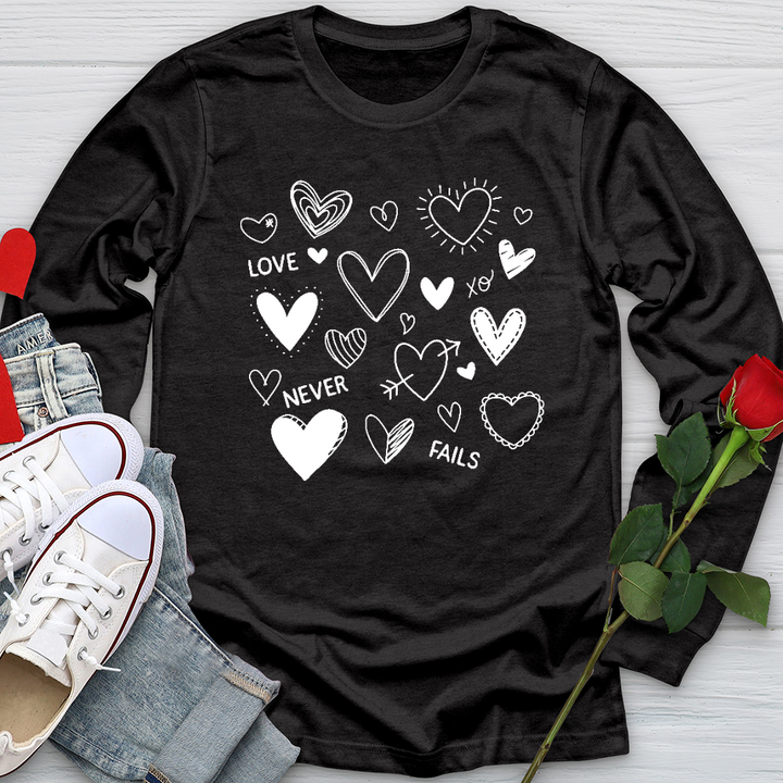 Love Never Fails Assorted Hearts Long Sleeve Tee