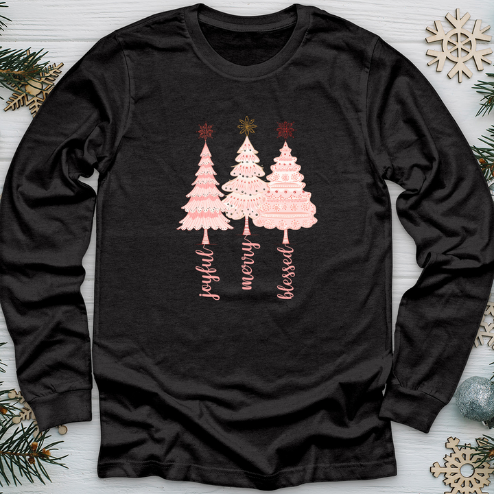 Vintage Snowflake Pink Tree Trio Long Sleeve Tee