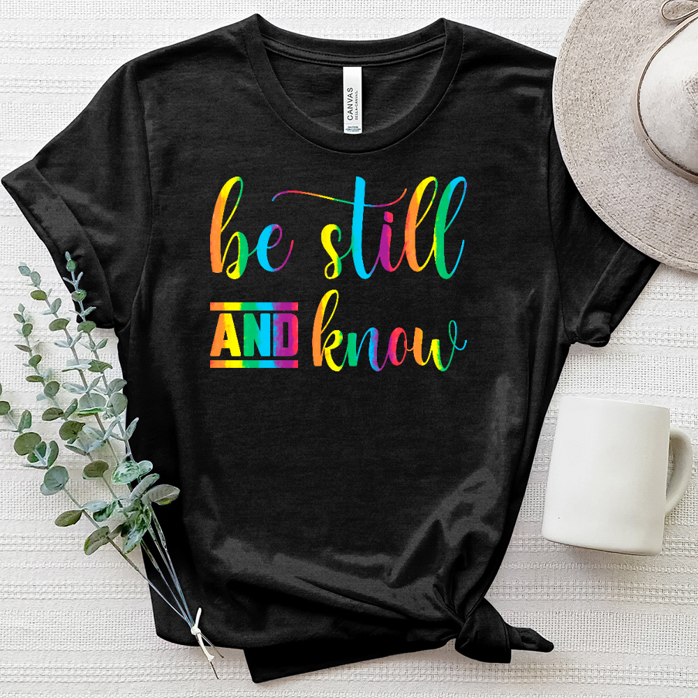 Be Still and Know Flamingo Letters Heathered Tee