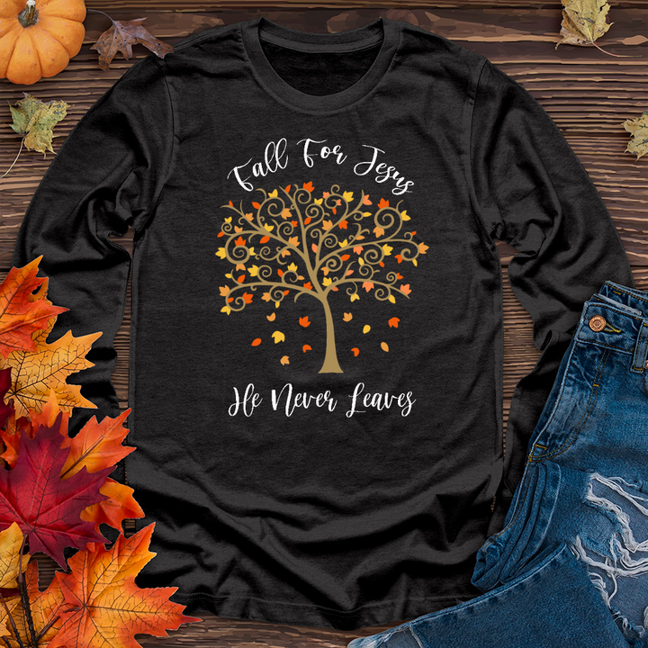 Fall For Jesus Autumn Scene Long Sleeve Tee