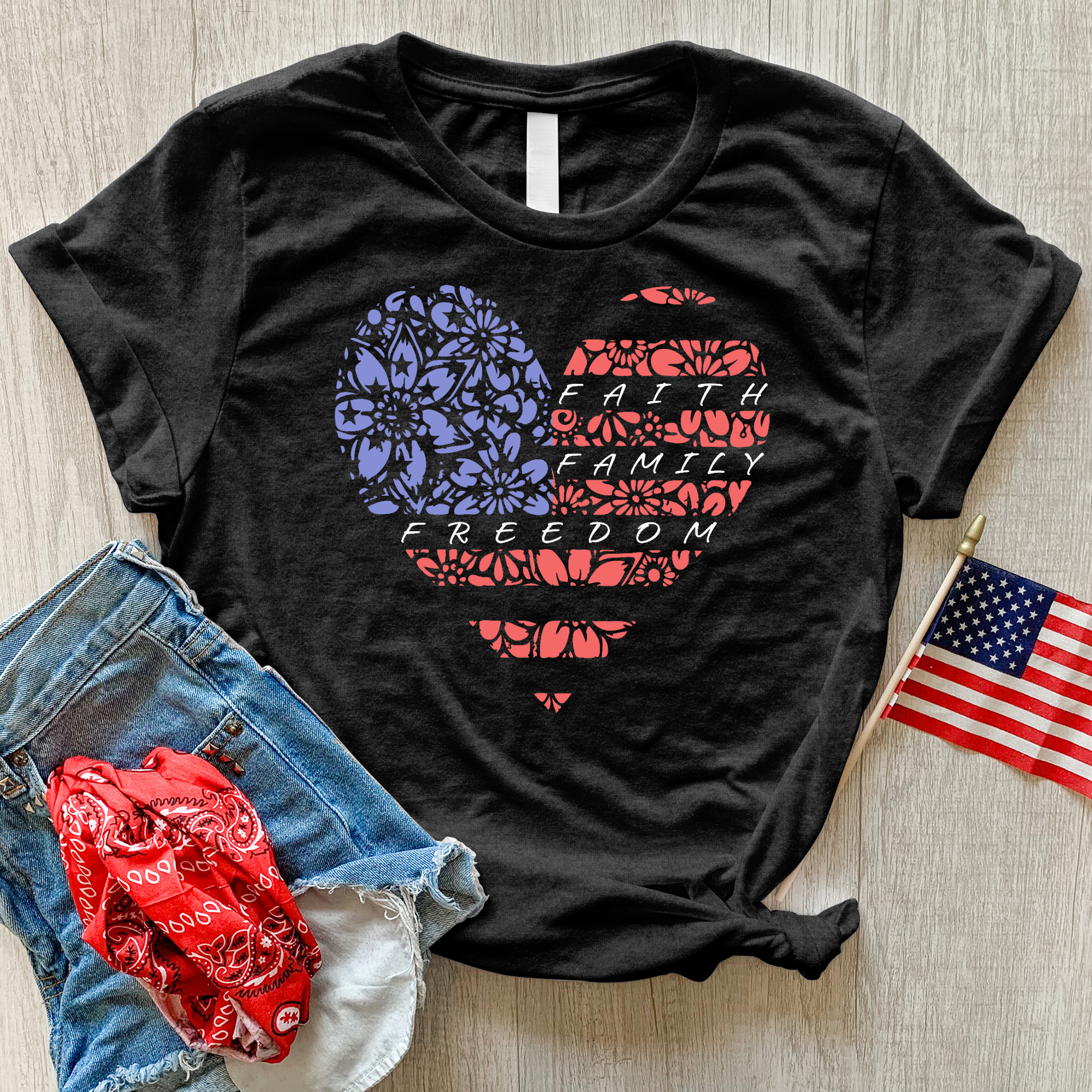 Faith Family Floral Heart Heathered Tee