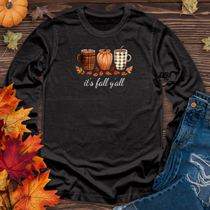 It's Fall Plaid Coffee Cups Long Sleeve Tee