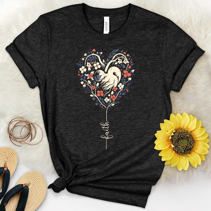 Faith Distressed Heart Floral Heathered Tee