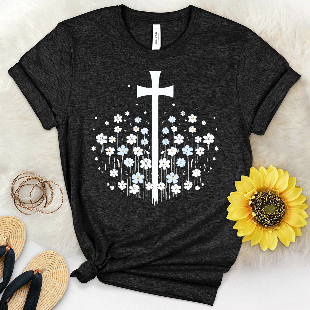 Contemporary Flower Cross Heathered Tee