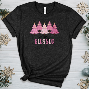 Merry Blessed Pink Tree Farm Heathered Tee