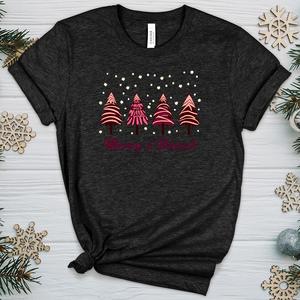 Merry & Blessed pink Tree Heathered Tee