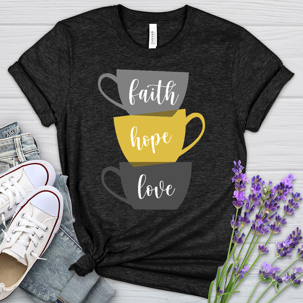 Faith Hope Love Stacked Cups Heathered Tee