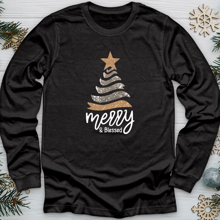 Merry & Blessed Sparkling Tree Long Sleeve Tee