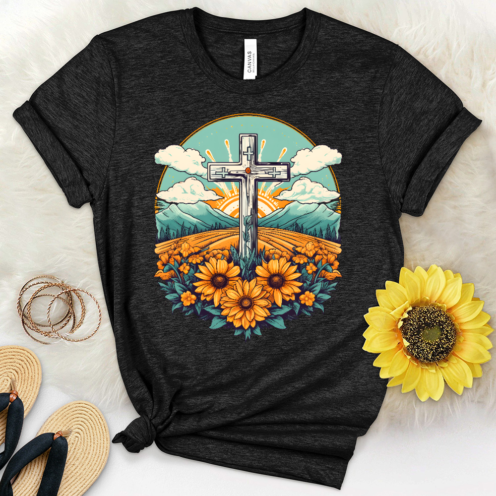 Sunflower Cross Scene Heathered Tee