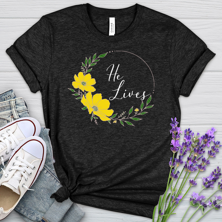 He Lives Flower Wreath Heathered Tee