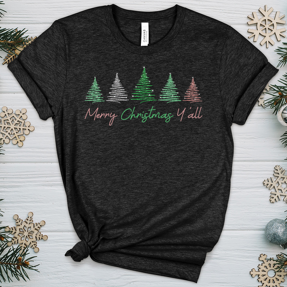 Merry Christmas Little Trees Heathered Tee