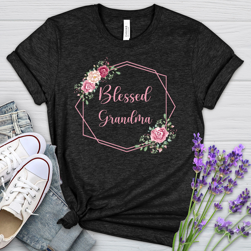 Blessed Grandma Pink Roses Heathered Tee