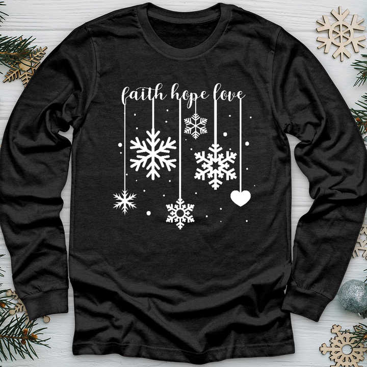 Faith Hope Love Dangling Snowflakes Long Sleeve Tee