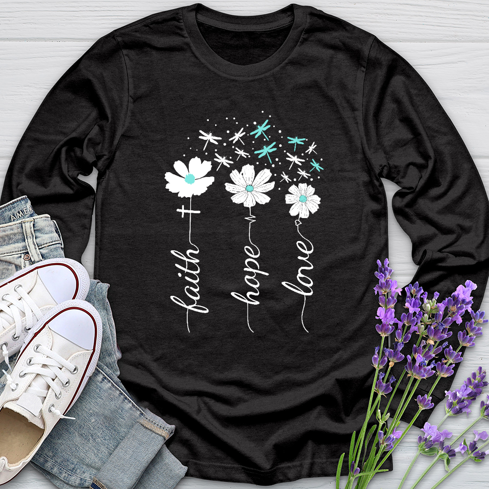 Faith Hope Love Dragonfly Floral Long Sleeve Tee